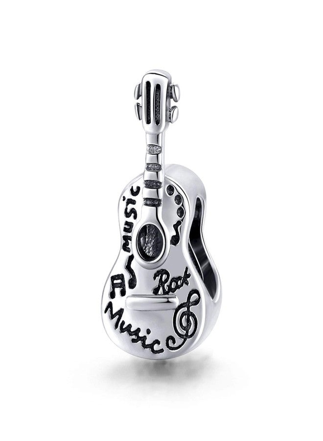 LAMOONY Guitar Charm 925 Sterling Silver Piano Bead Violin Pendant Birthday Anniversary Christmas Charm Gift for Pandora Charm Bracelet (Guitar A) - Image 1
